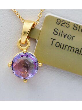 Created 0.95 Cts Tourmaline Pendant Necklace 14k Yellow Gold Plated ( .925)
